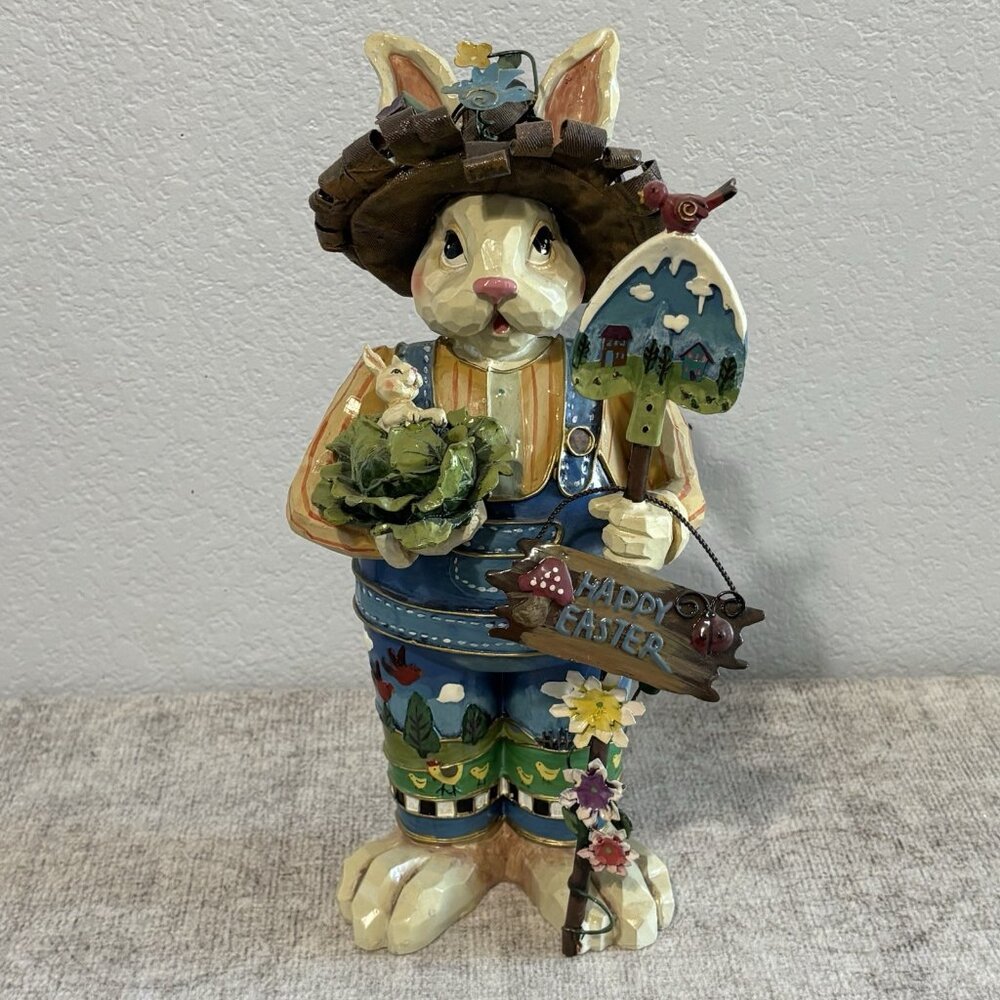 RARE UNIQUE FAUX CARVED WOOD BUNNY RABBIT FIGURINE 12” TALL